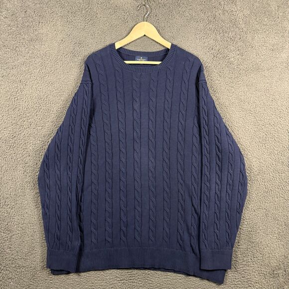 Brooks Brothers Sweater Mens 2XLT Blue Cable Knit Crew Neck Supima Cotton Preppy - Picture 1 of 10
